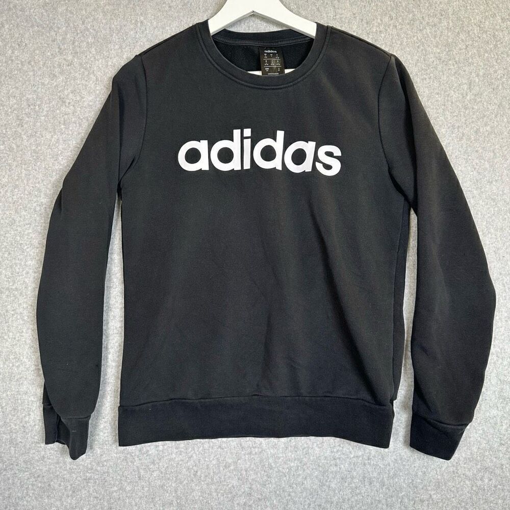 Adidas Mens Size Small Pullover Graphic Sweatshirt Black Spellout Long Sleeves